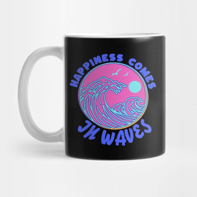 Happiness Comes In Waves, Hello Summer Vintage Funny Surfer Riding Surf Surfing Lover Gifts by Customo